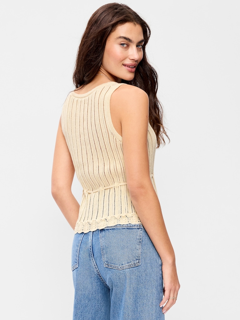 Seaside Cotton Pointelle Peplum Tank Top