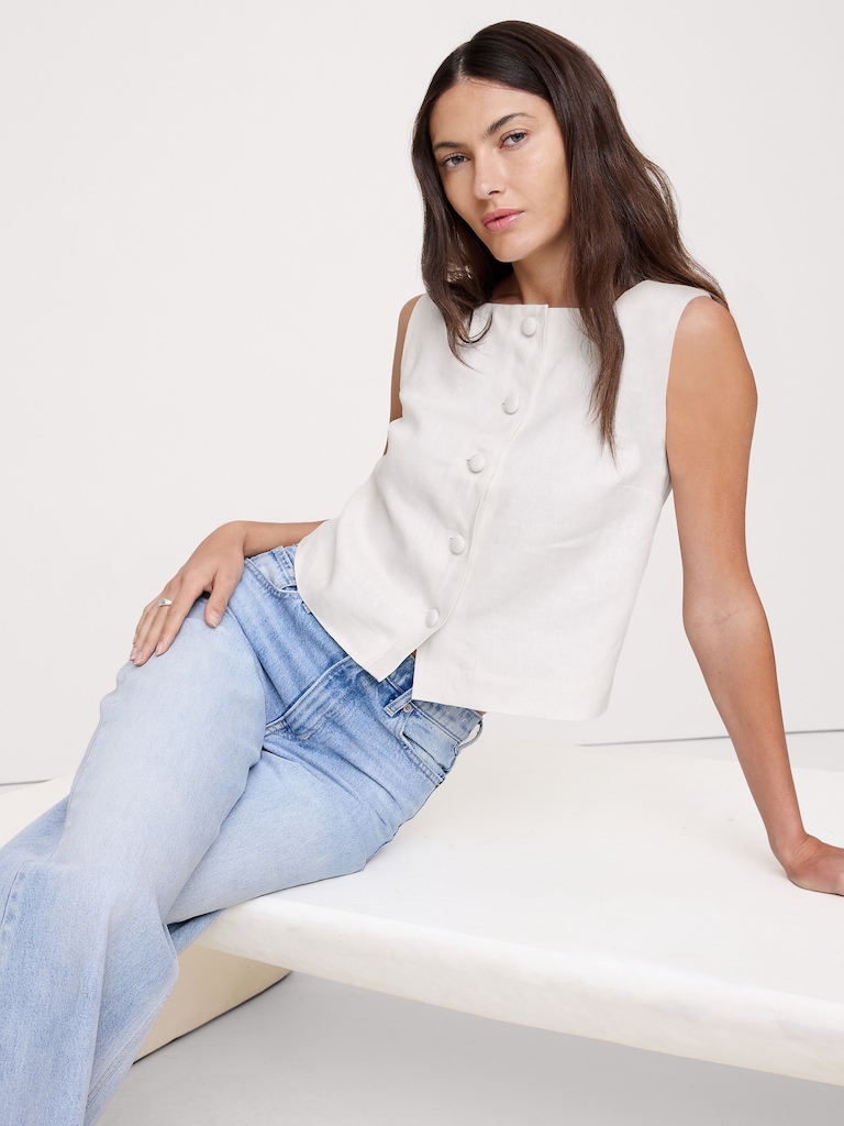 Camisole en lin à devant boutonné