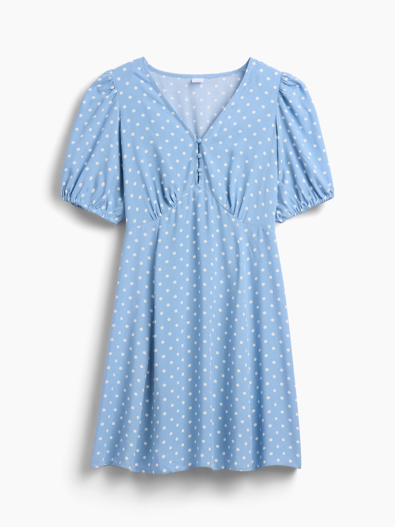 Puff Sleeve V-Neck Mini Dress