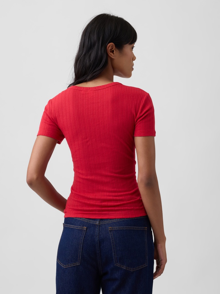 Essential Ribbed Pointelle Crewneck T-Shirt