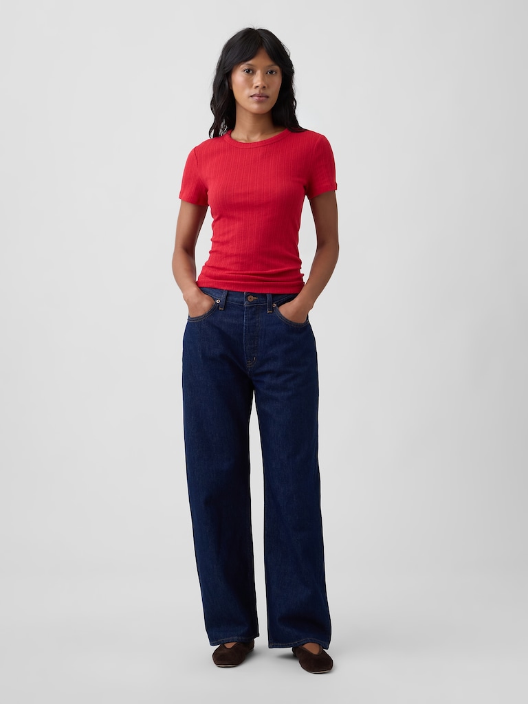 Essential Ribbed Pointelle Crewneck T-Shirt