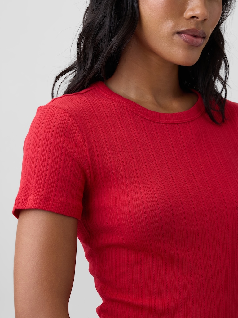 Essential Ribbed Pointelle Crewneck T-Shirt