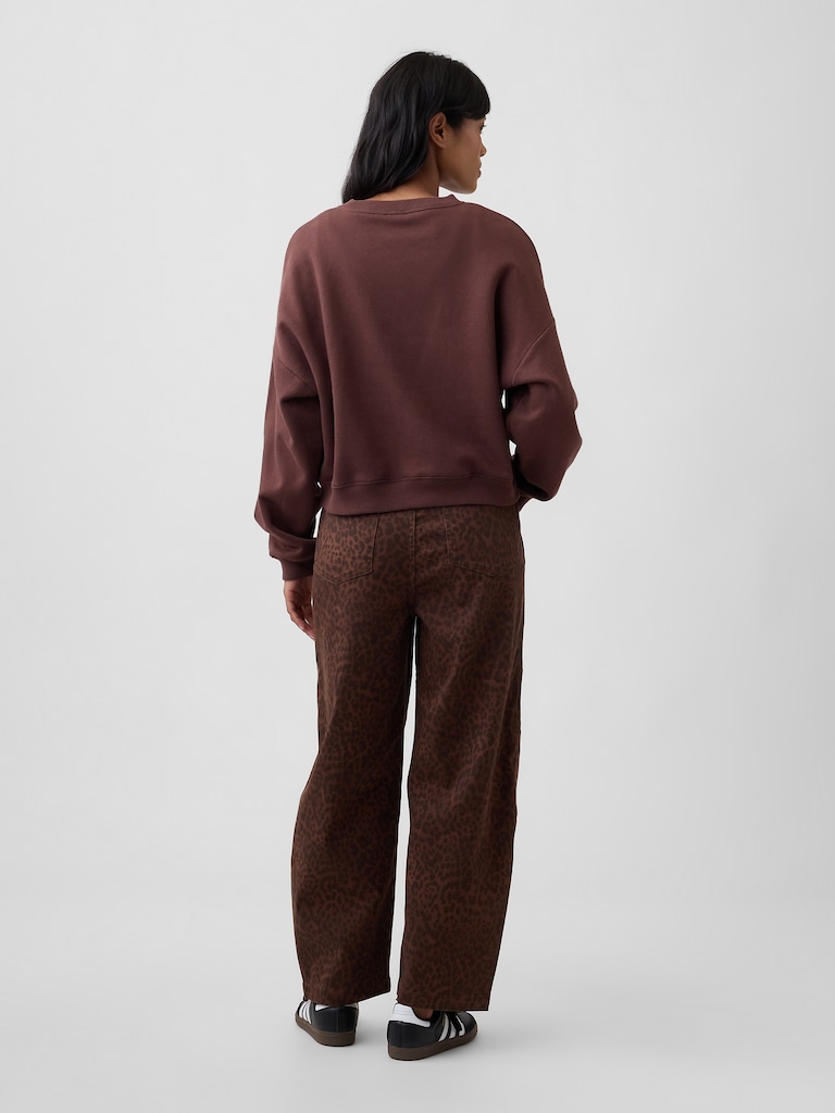 Mid Rise Print Pull-On Barrel Jeans