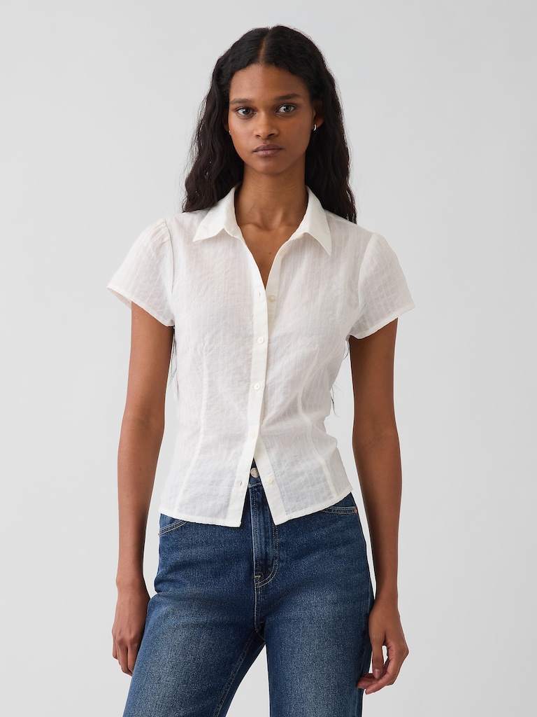 Fitted Cap-Sleeve Shirt