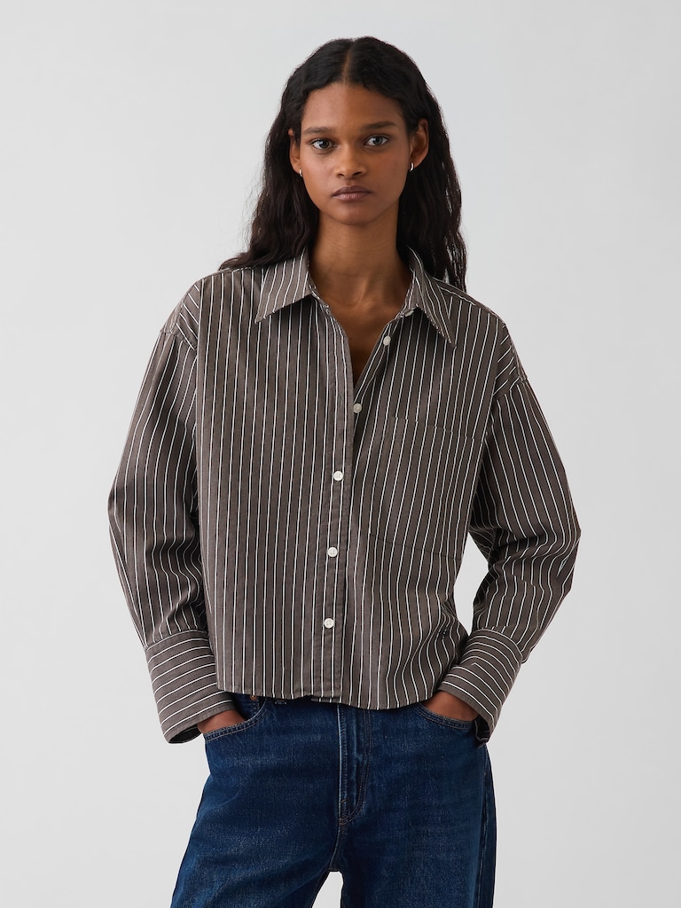 Organic Cotton Poplin Oversized Crop Shirt