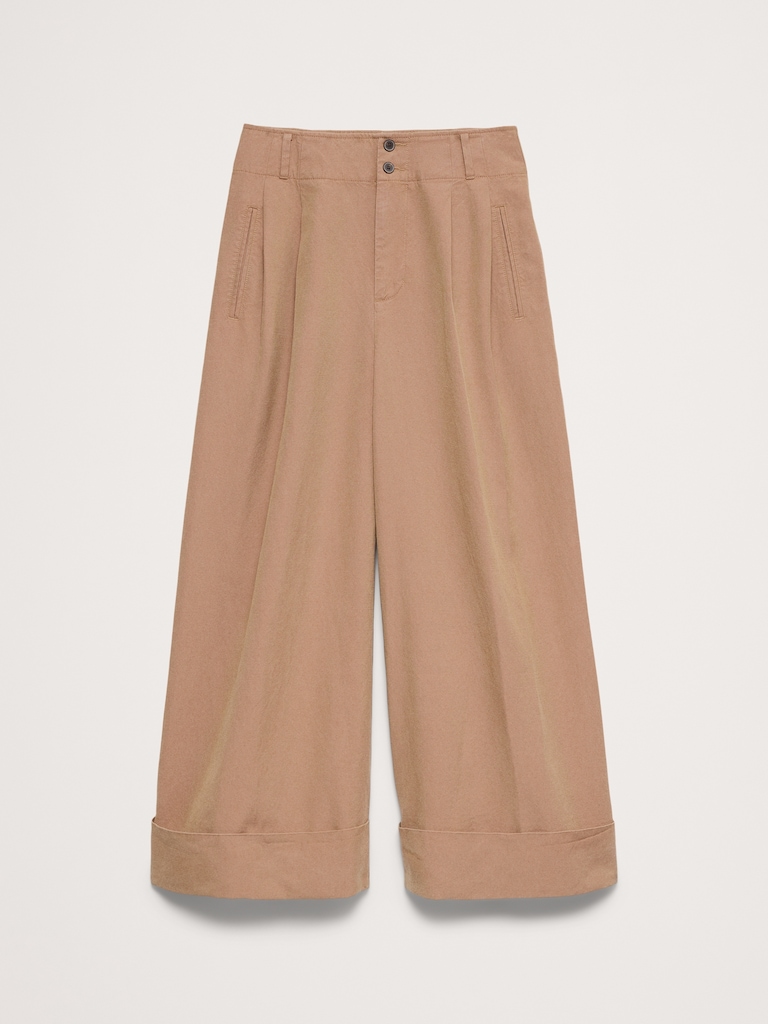 High-Rise Wide-Leg TENCEL™-Cotton-Linen Cropped Pant