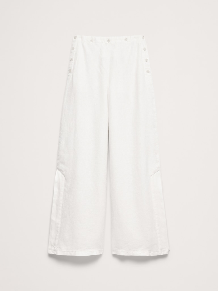 High-Rise Wide-Leg Linen Pull-On Sailor Pant