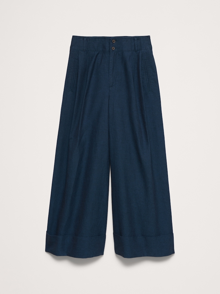 High-Rise Wide-Leg TENCEL™-Cotton-Linen Cropped Pant