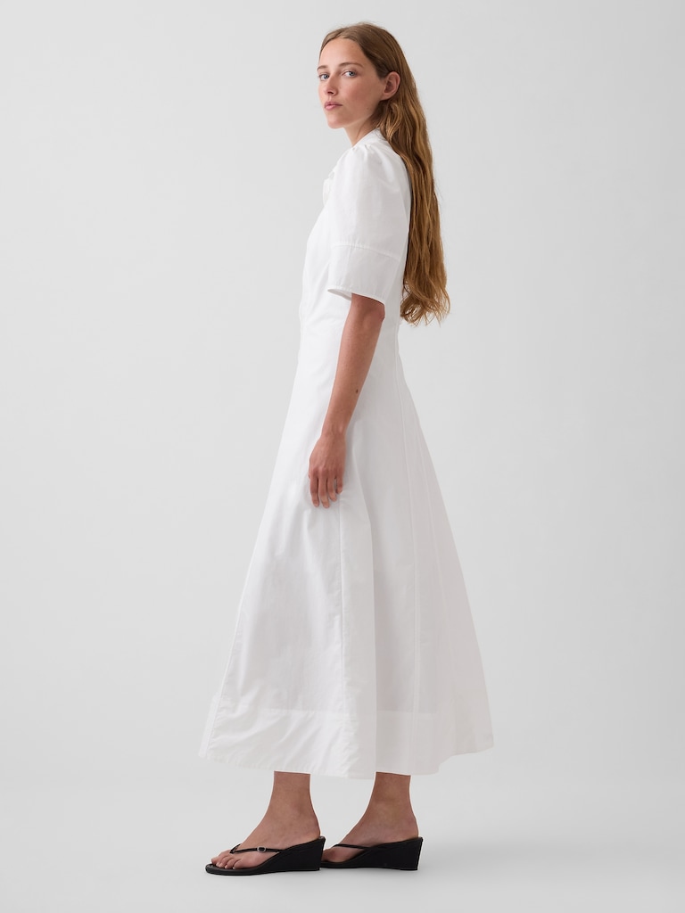 Barrel-Sleeve Maxi Shirtdress