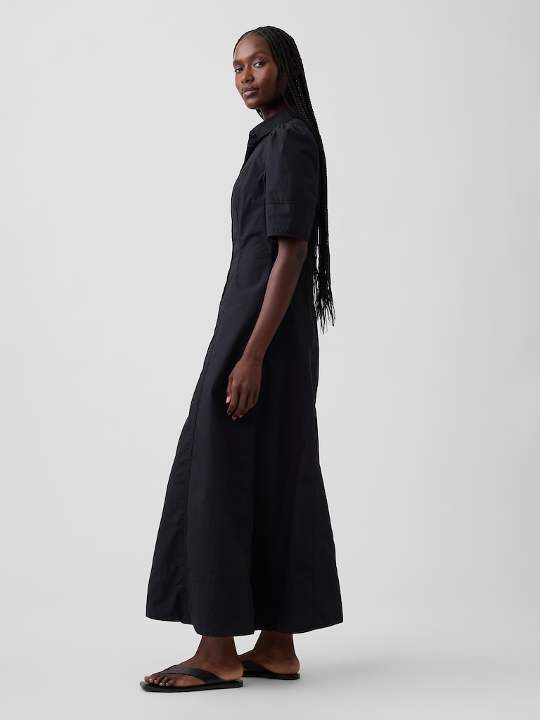Barrel-Sleeve Maxi Shirtdress