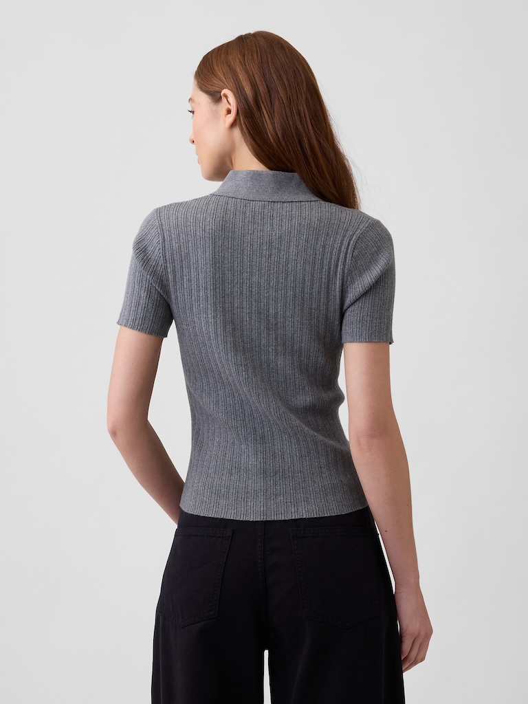 Ribbed Sweater Polo Shirt