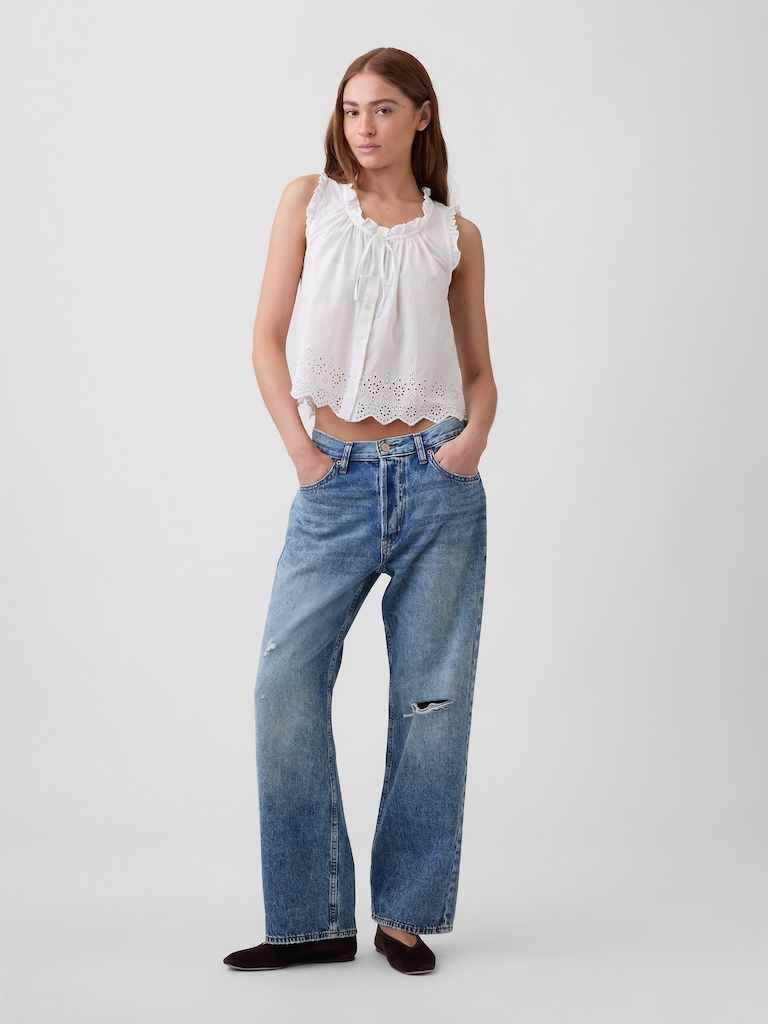 Relaxed Sleeveless Button-Up Top