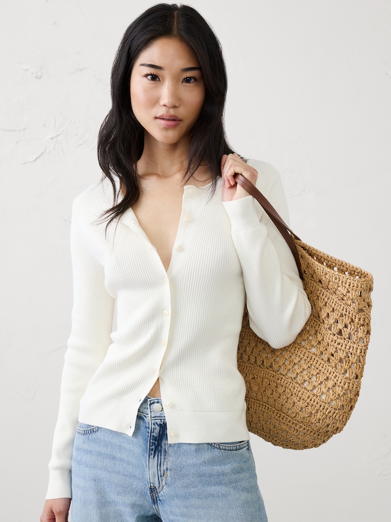 Cotton Ribbed Cardigan Sweater