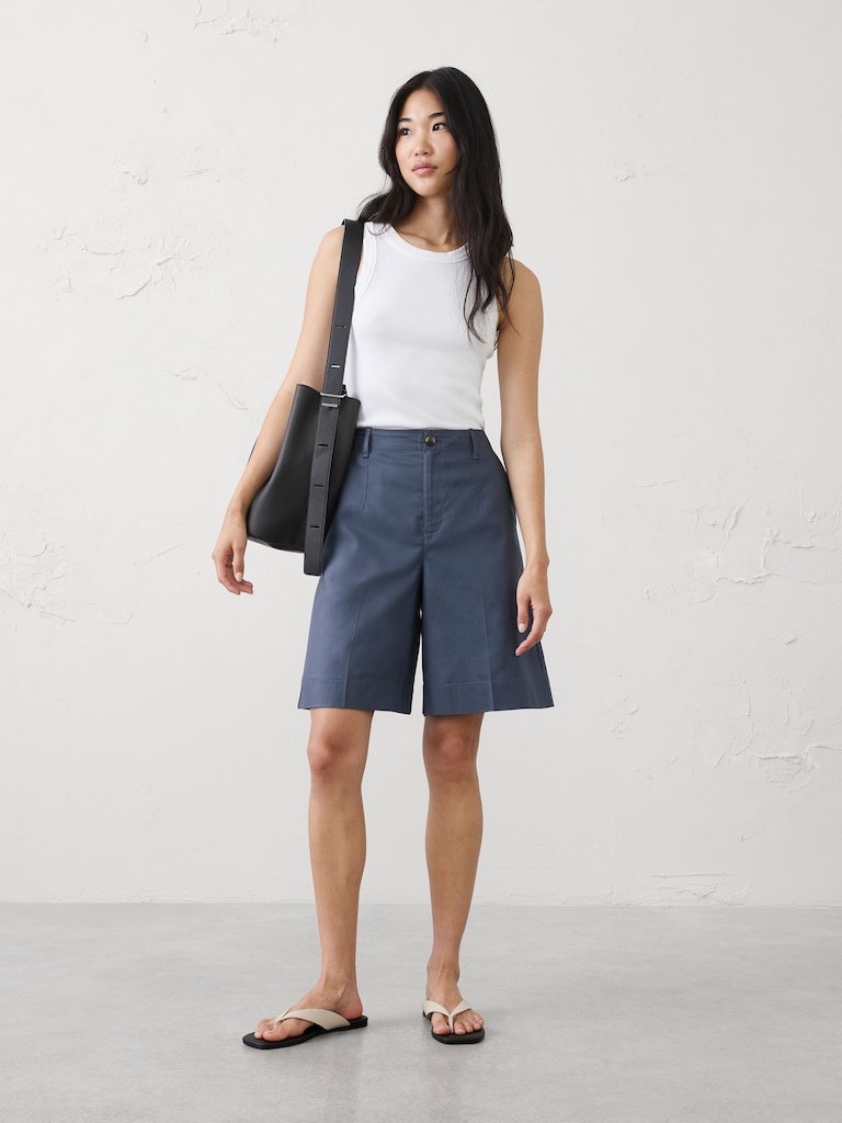 High-Rise Twill Bermuda Short