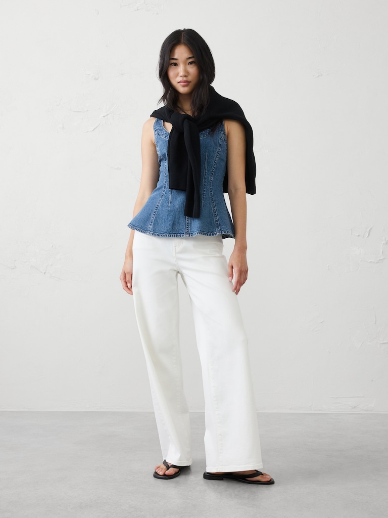 Denim Scoop-Neck Peplum Top