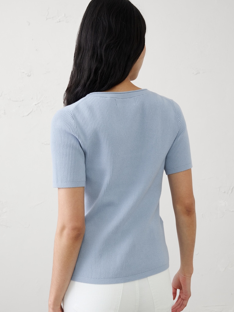 Cotton Ribbed Scoop-Neck Sweater