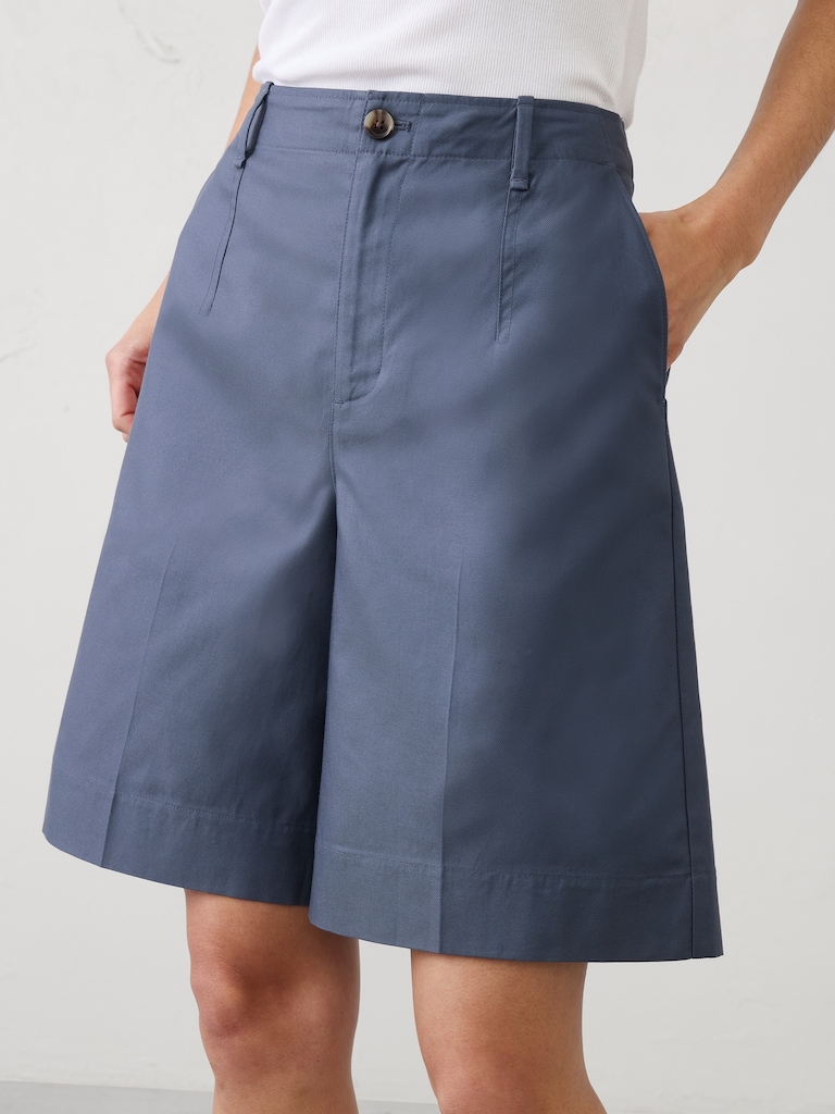 High-Rise Twill Bermuda Short