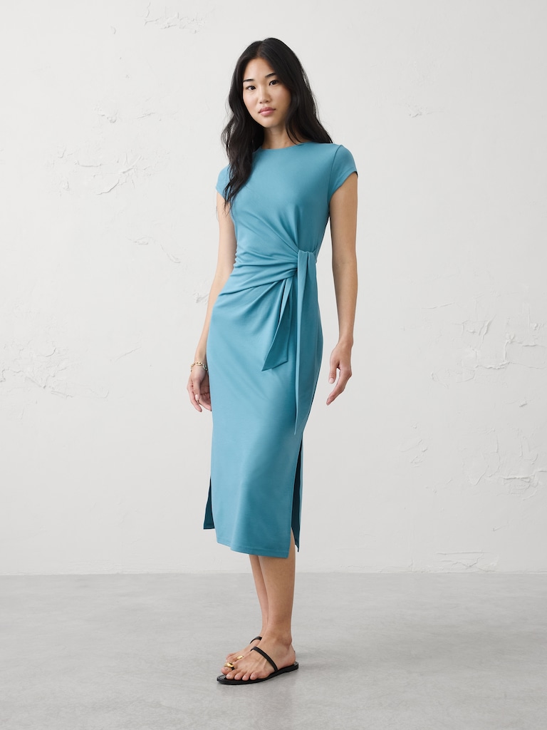 Side-Tie Knit Midi Dress