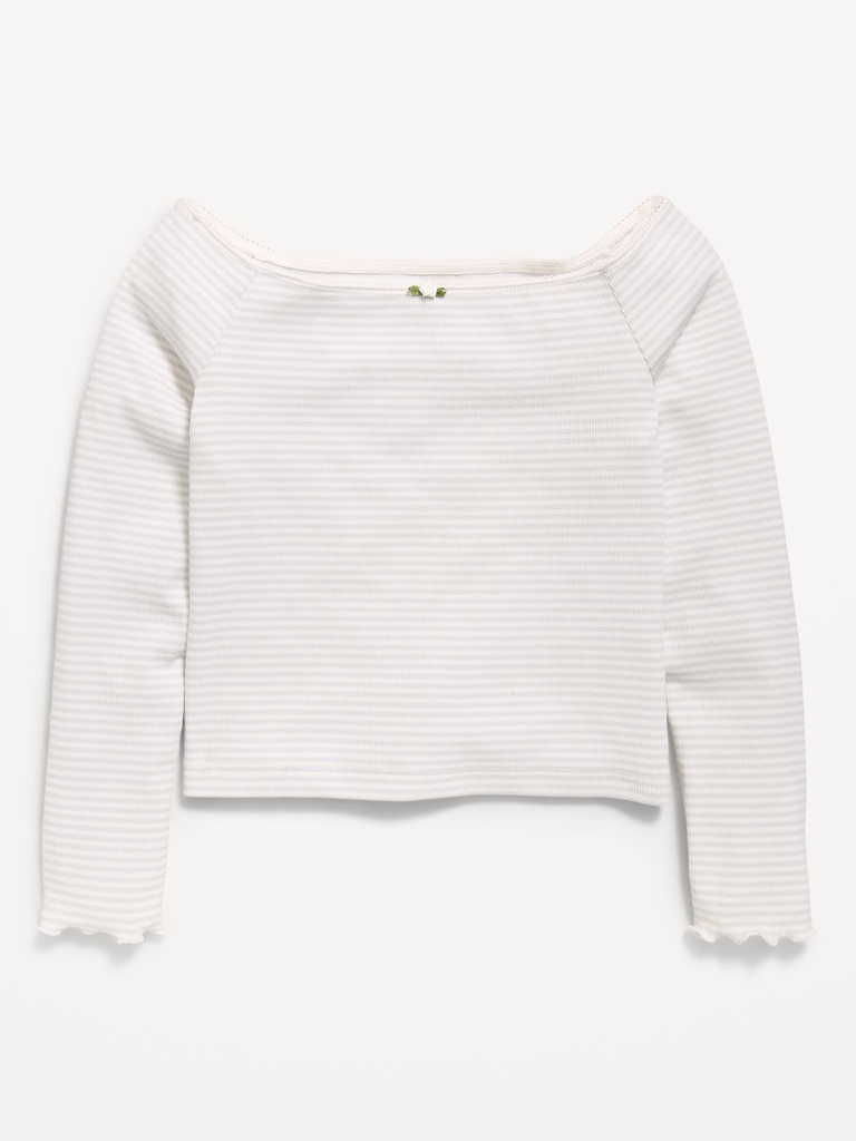 Fitted Off-Shoulder Ribbed Top for Girls