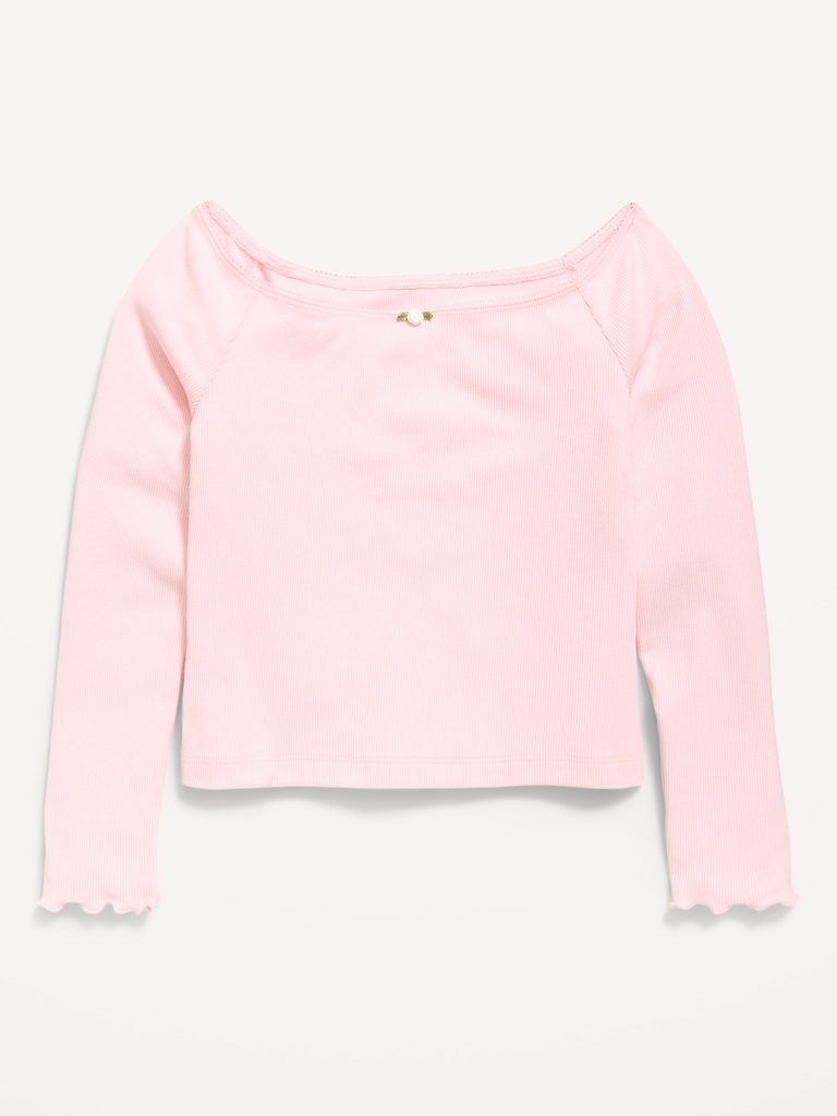 Fitted Off-Shoulder Ribbed Top for Girls