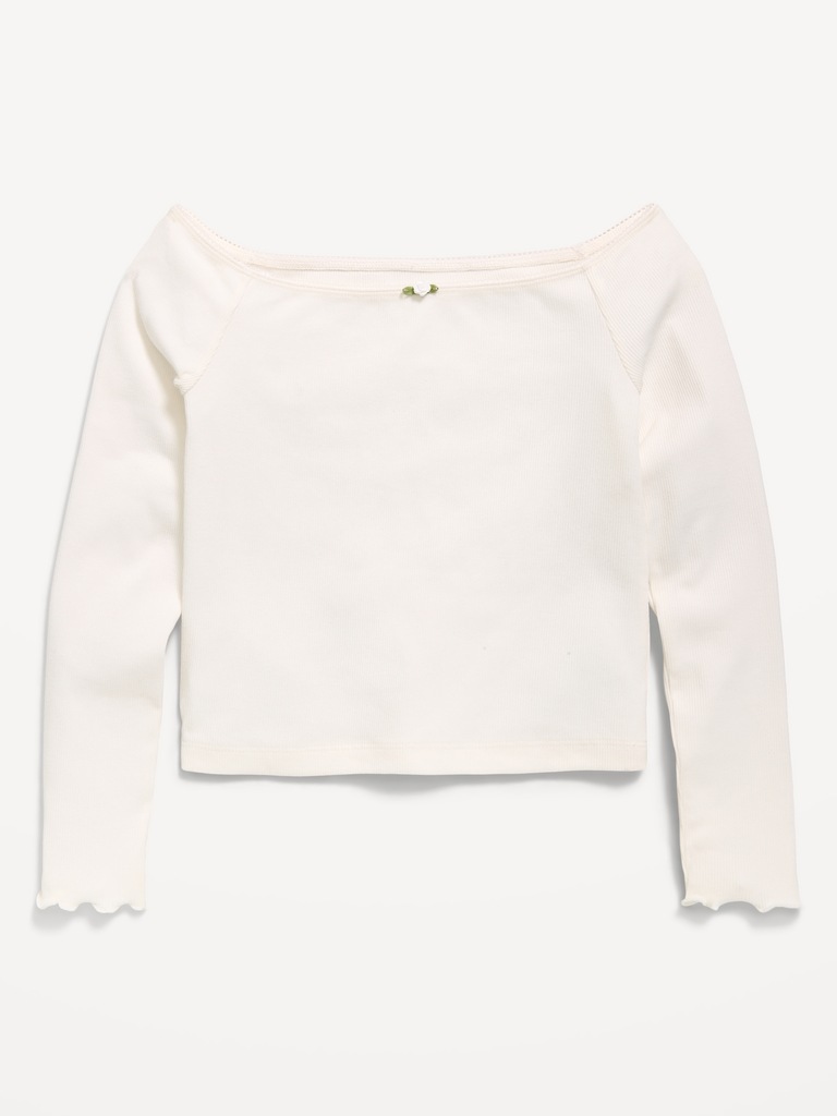 Fitted Off-Shoulder Ribbed Top for Girls