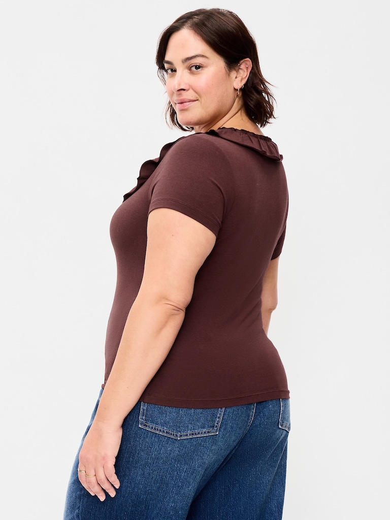 Lettuce-Edge Scoop-Neck Top