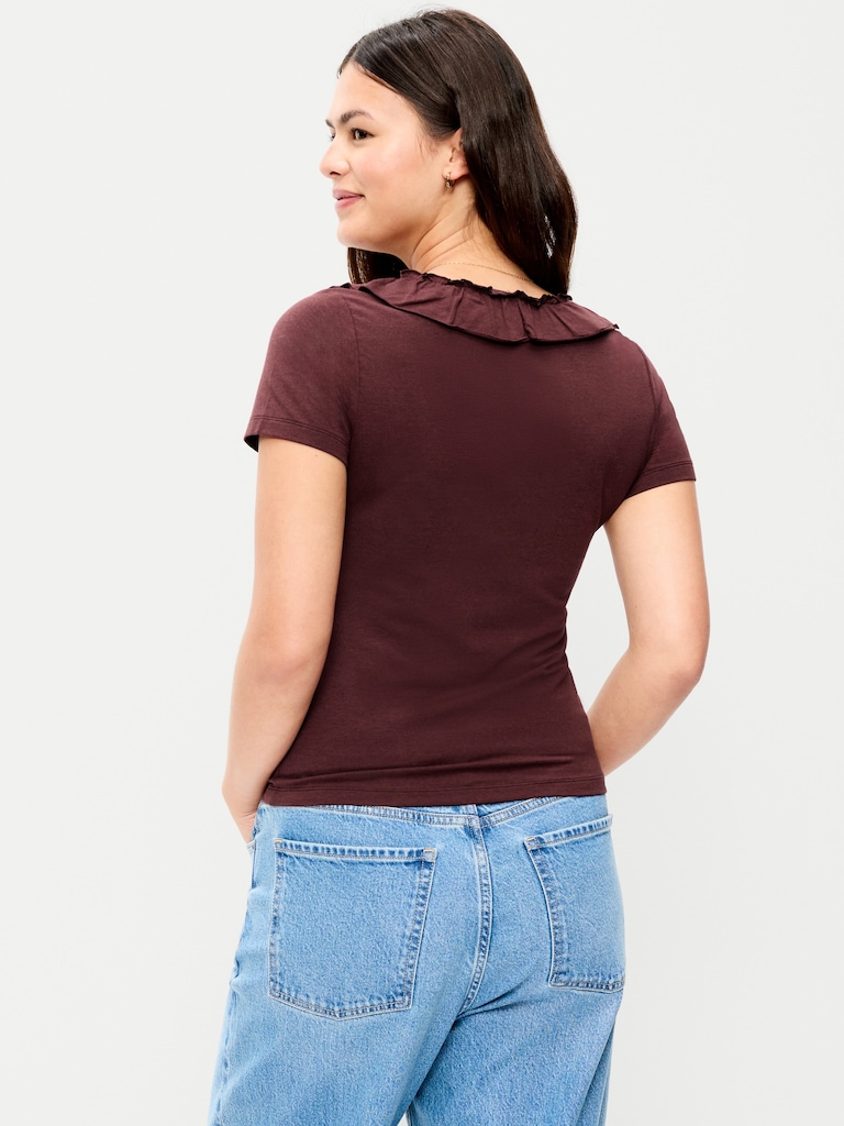 Lettuce-Edge Scoop-Neck Top