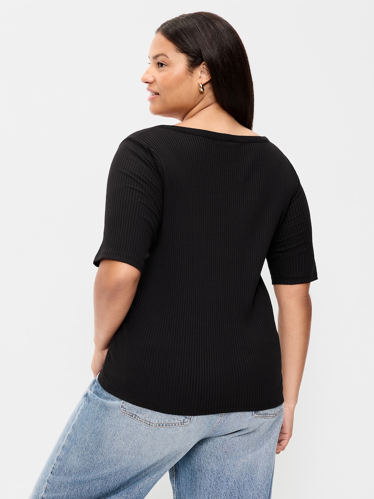 Scoop-Neck Fitted Henley Top