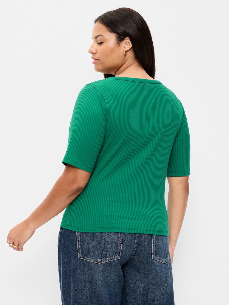 Scoop-Neck Fitted Henley Top