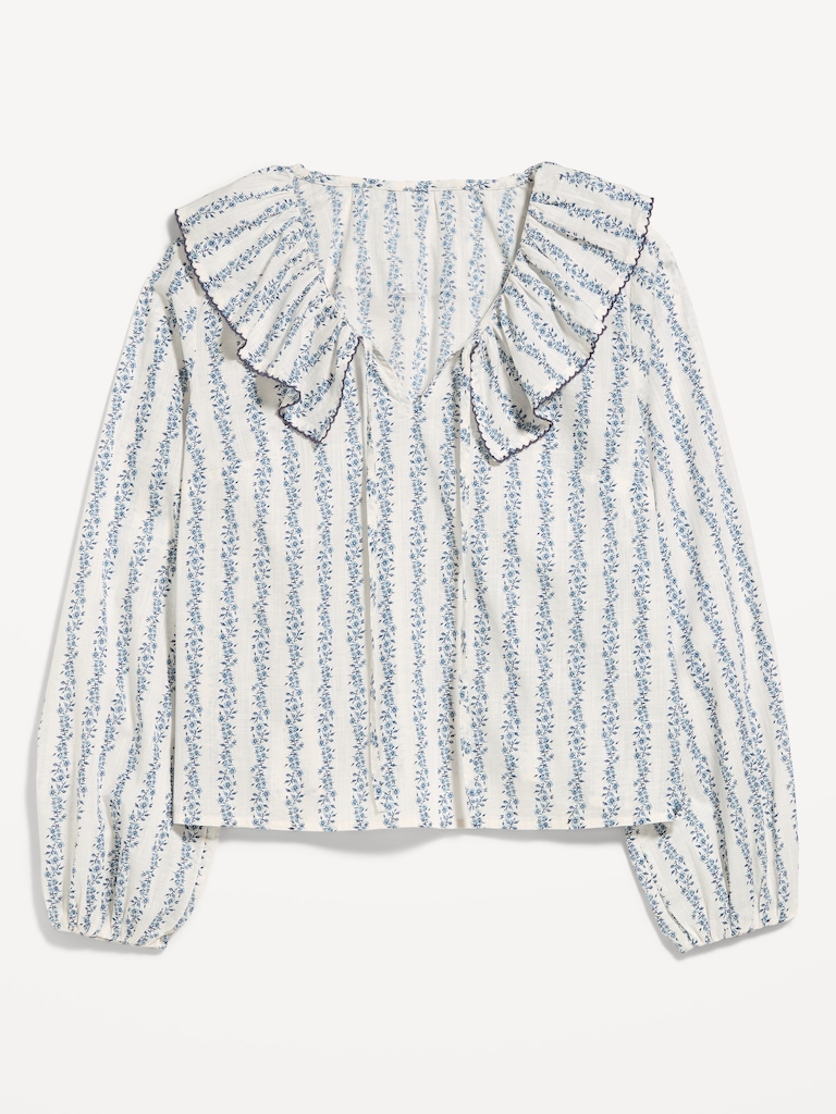 Long-Sleeve Ruffle Tie-Neck Top