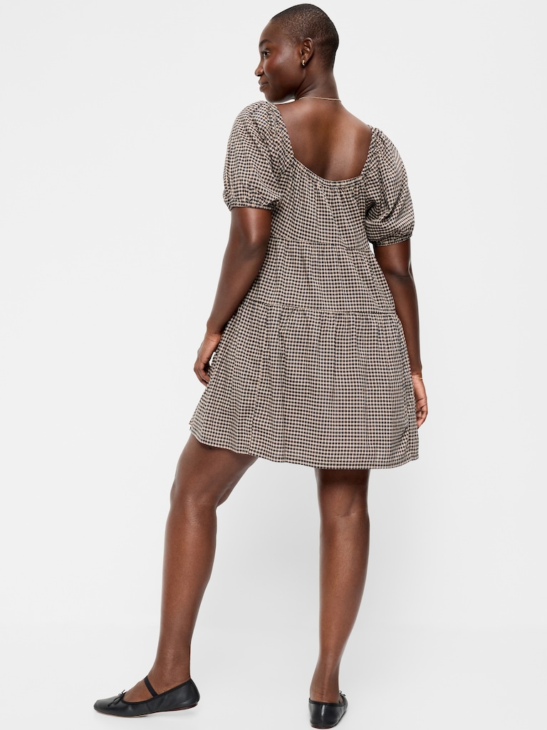 Puff-Sleeve Smocked Mini Swing Dress