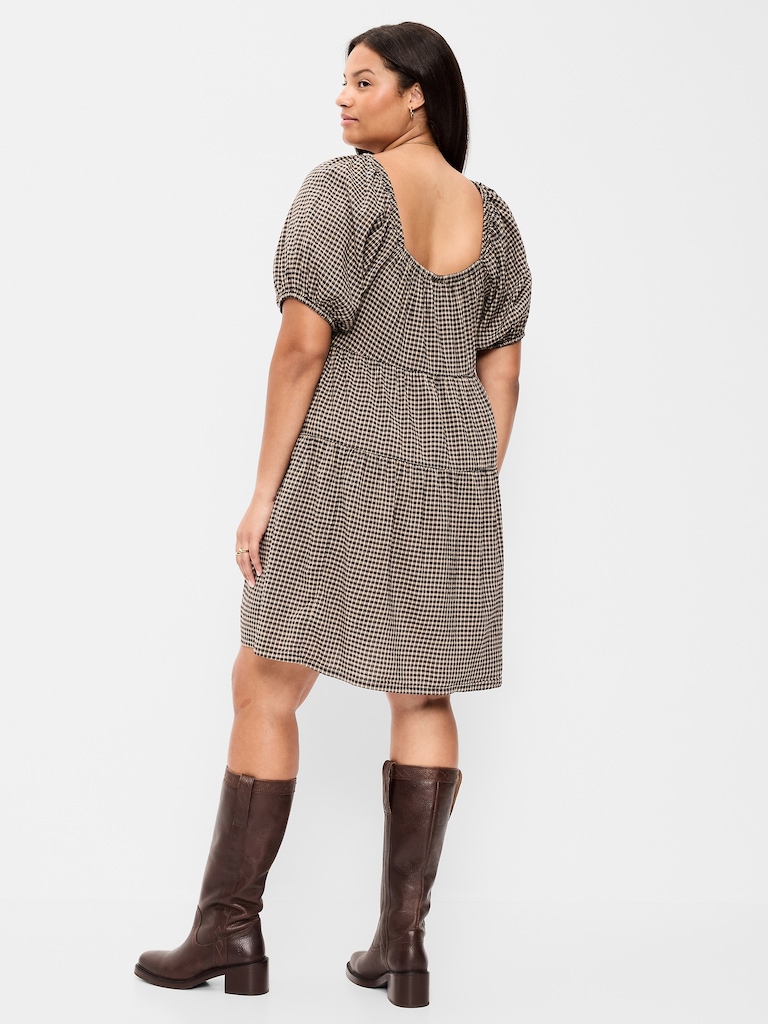Puff-Sleeve Smocked Mini Swing Dress
