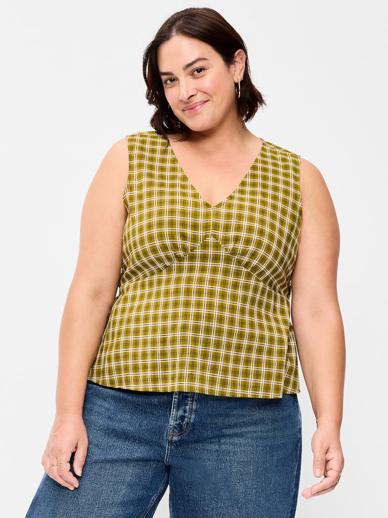 Sleeveless V-Neck Tie-Back Top