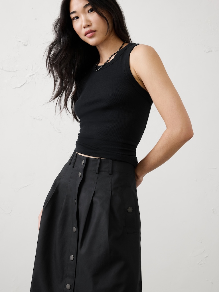 Seamed Button-Front Midi Skirt