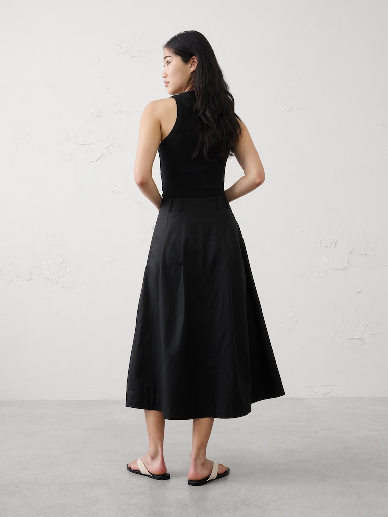 Seamed Button-Front Midi Skirt