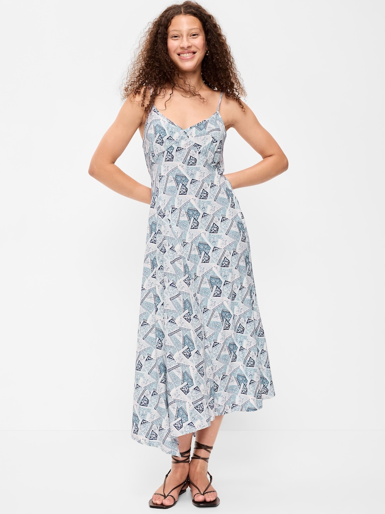 Fit & Flare Tie-Back Asymmetrical Midi Dress