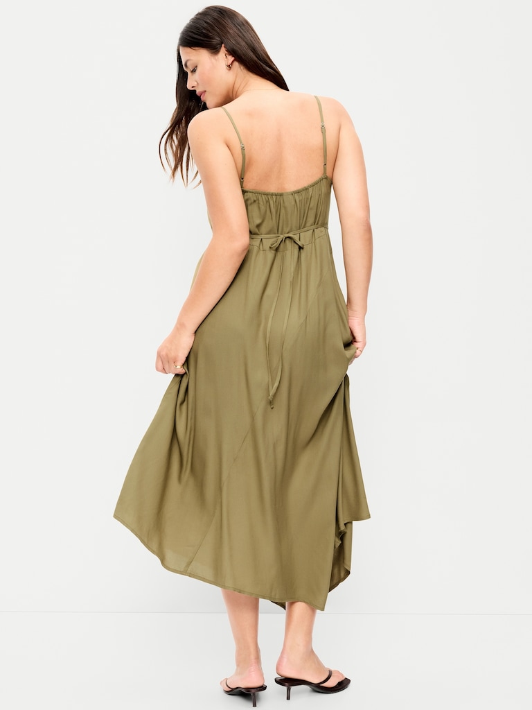 Fit & Flare Tie-Back Asymmetrical Midi Dress