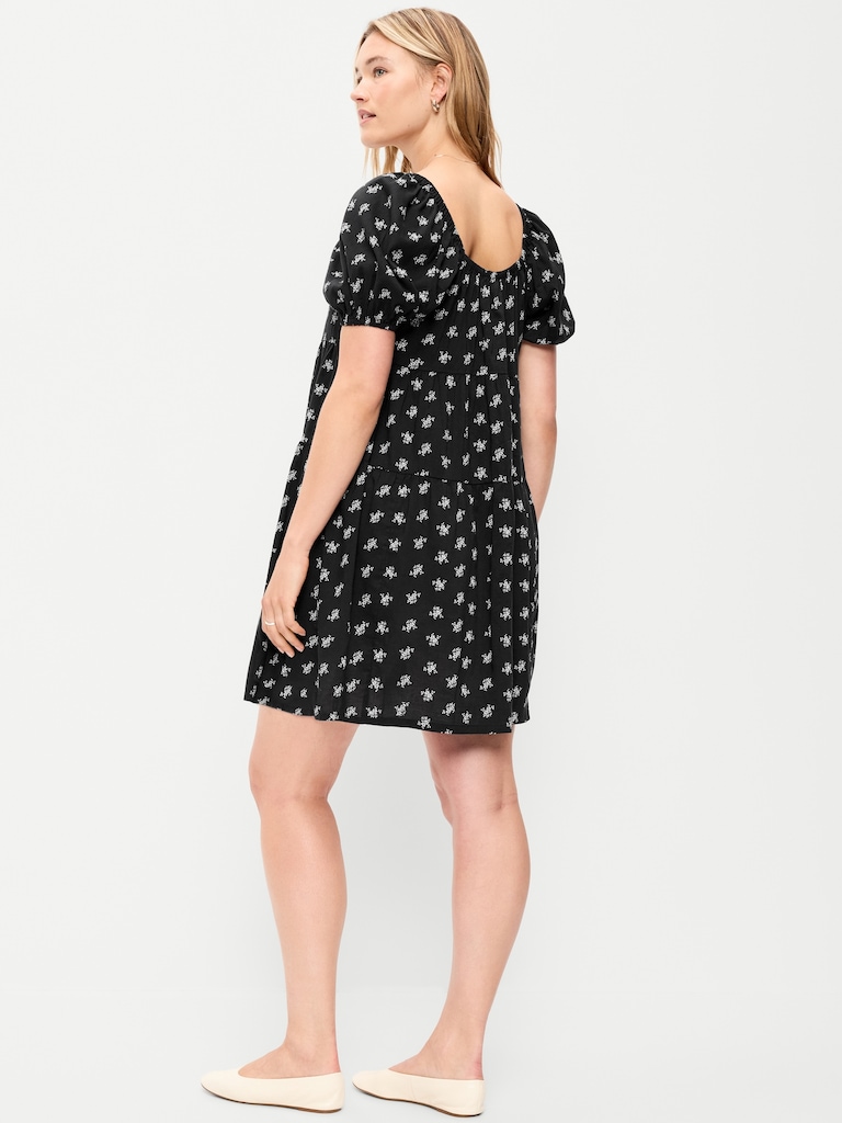 Puff-Sleeve Smocked Mini Swing Dress