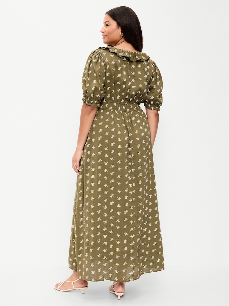Ruffle-Collar Boho Maxi Dress