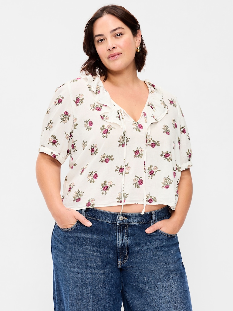 Ruffle Collar Tie-Front Top