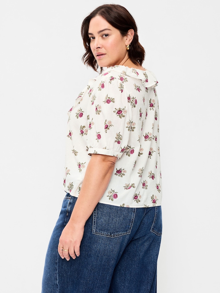 Ruffle Collar Tie-Front Top