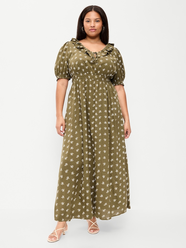 Ruffle-Collar Boho Maxi Dress