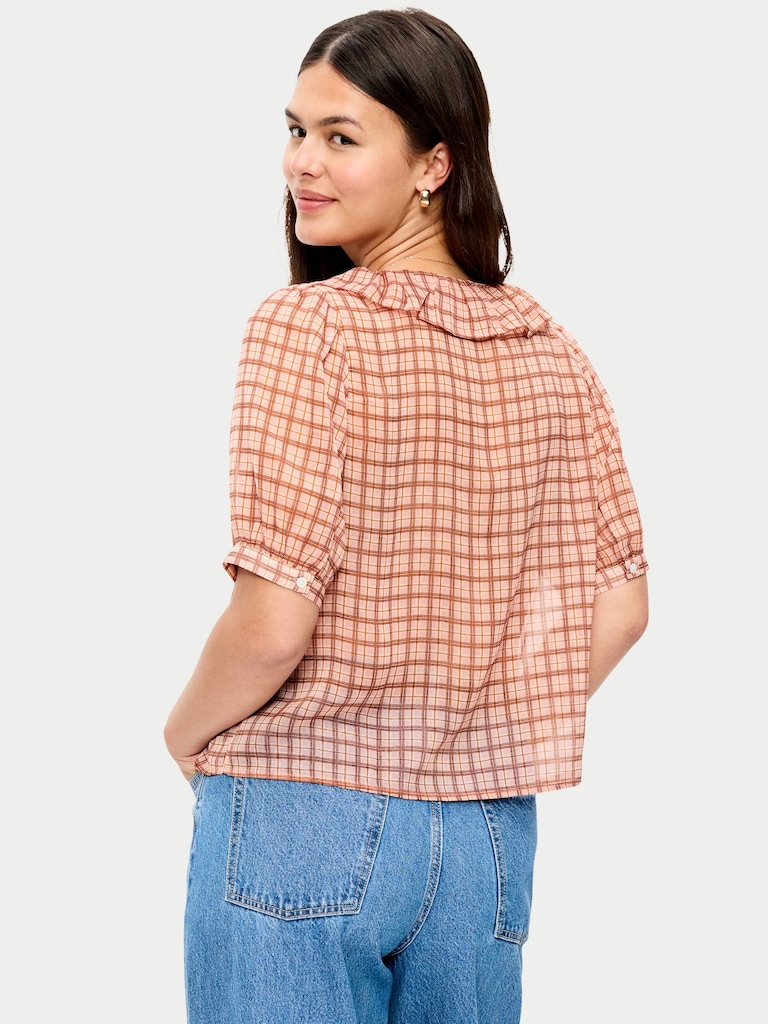 Ruffle Collar Tie-Front Chiffon Top