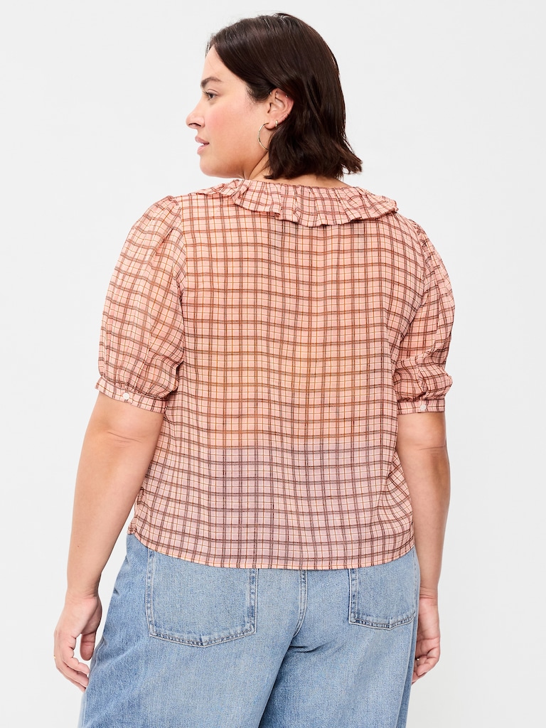 Ruffle Collar Tie-Front Chiffon Top