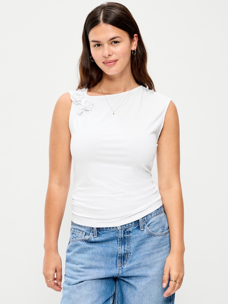 Gathered-Shoulder Rosette Top
