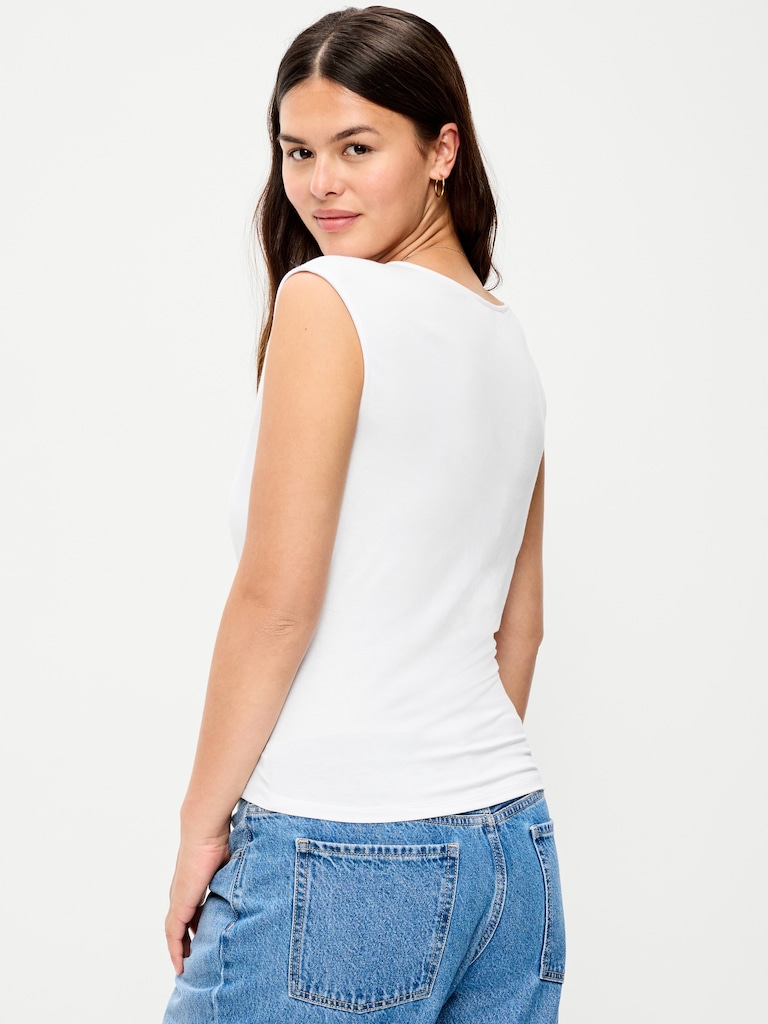 Gathered-Shoulder Rosette Top