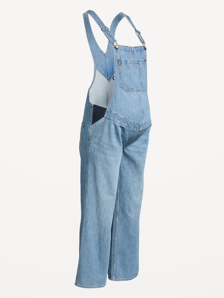 Maternity Side-Panel Wide-Leg Jean Overalls