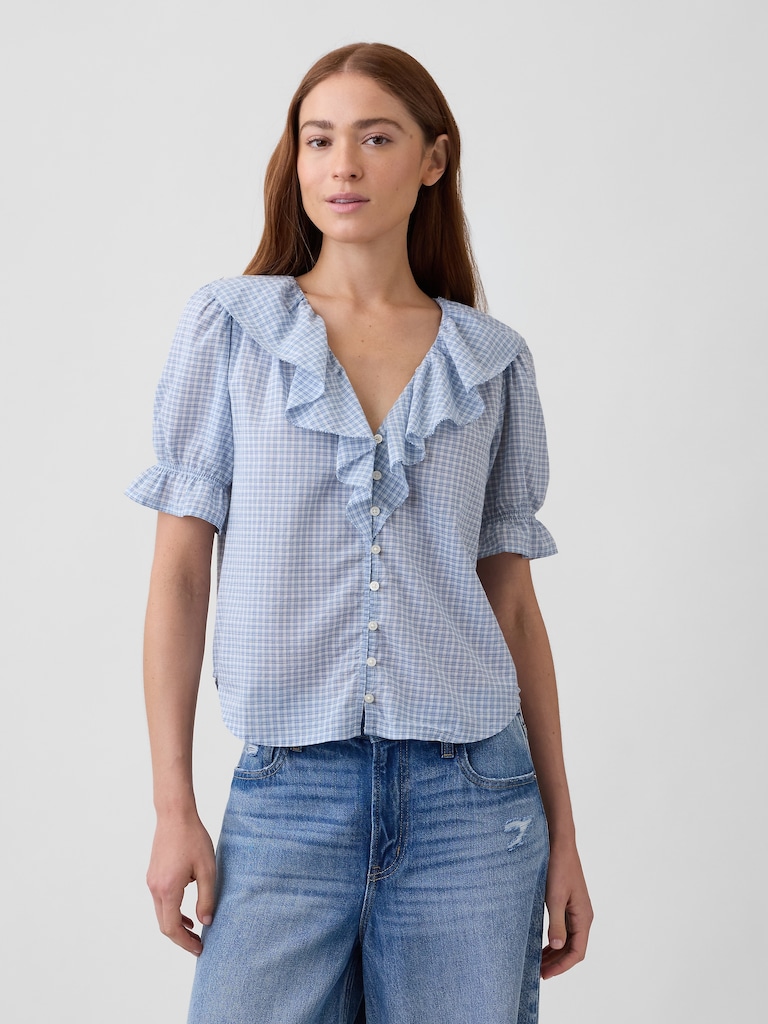 Relaxed V-Neck Ruffle Top