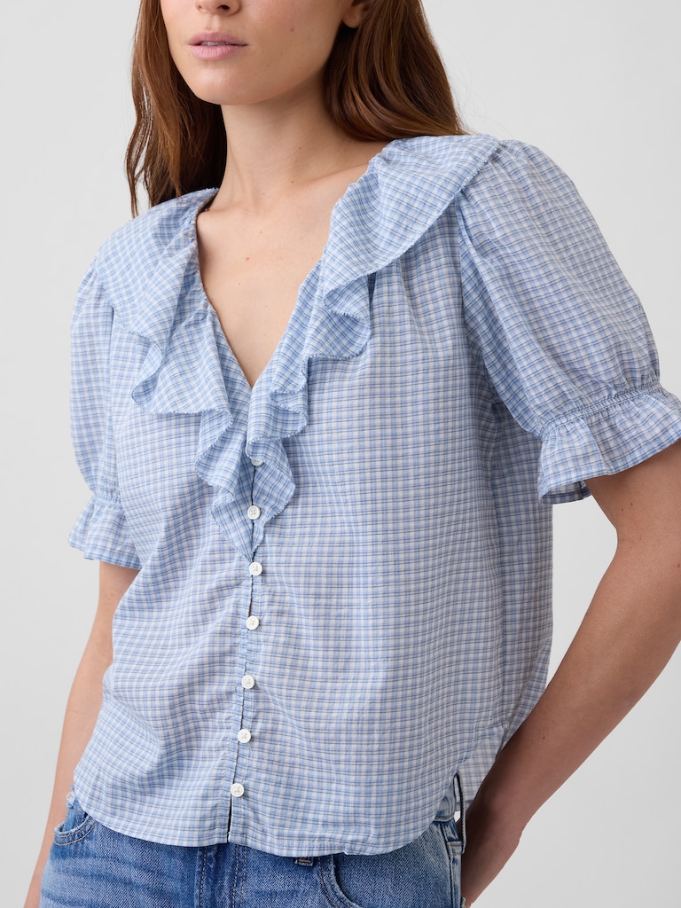 Relaxed V-Neck Ruffle Top