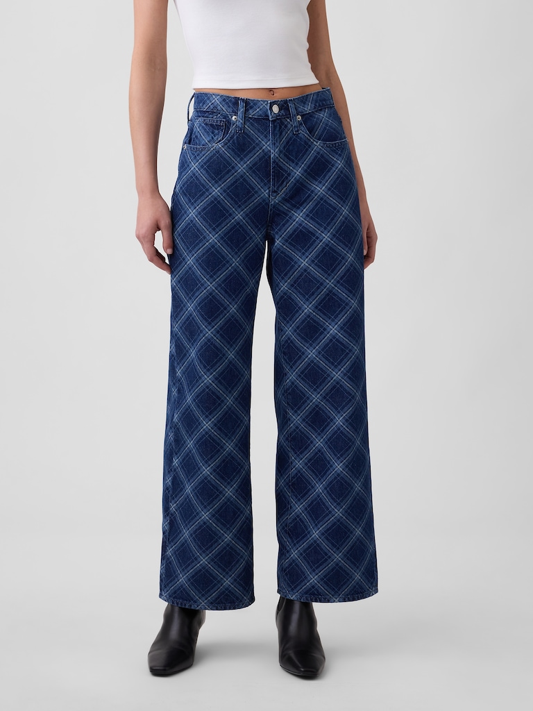 High Rise Print Wide-Leg Jeans
